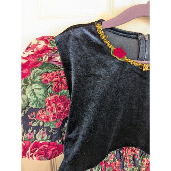 Vintage Kokomo Kids Floral and Velvety Dress - Size 10 - Blue, Pink, Green - Picture 3 of 9